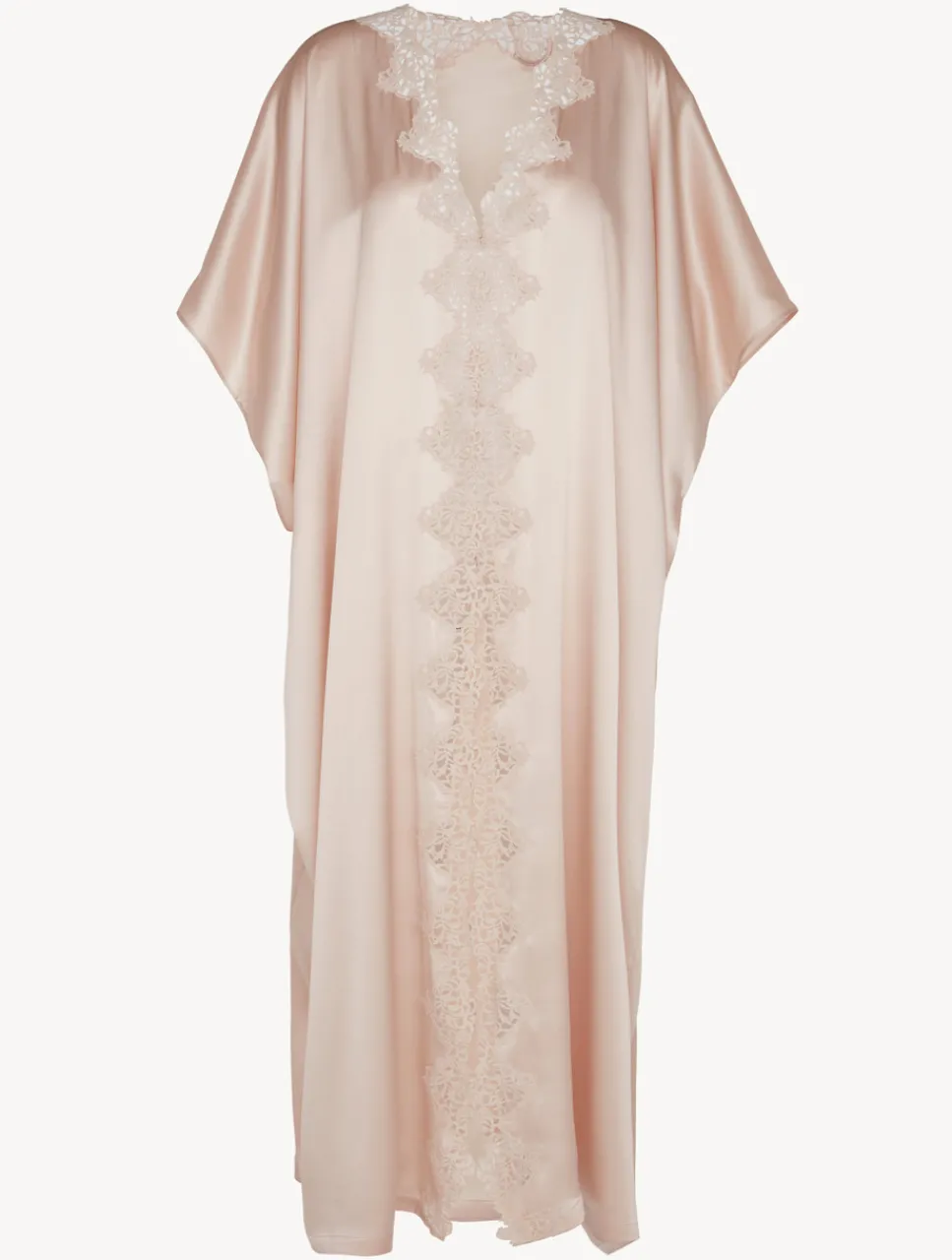 La Perla Rose Beige Long Silk Robe With Macramé< Robes|Silk Sleepwear