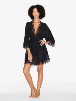 La Perla Short Silk Robe With Leavers Lace< Robes|Silk Sleepwear
