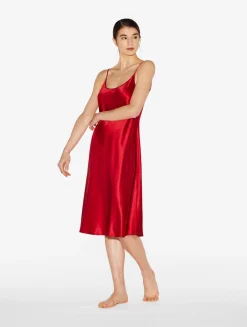 La Perla Silk Midi Nightdress In Garnet< Slips & Dresses|Silk Sleepwear