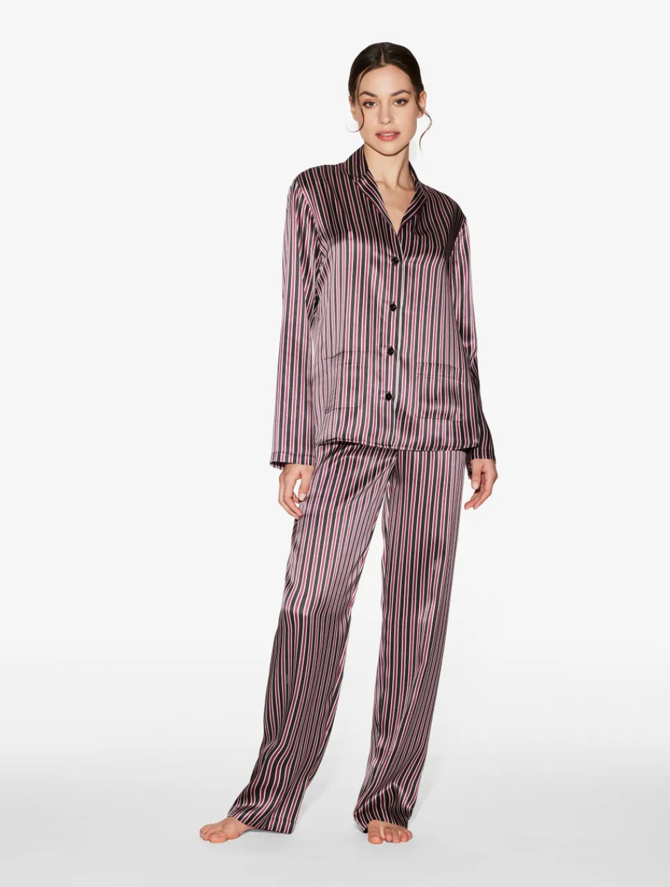 La Perla Silk Striped Pajama Set< Pajamas|Silk Sleepwear