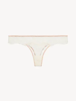 La Perla Thong In Linen And Nude Rose With Leavers Lace< G String & Thong