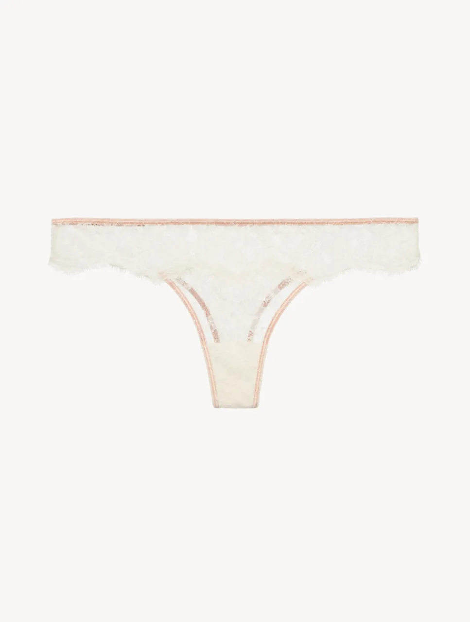 La Perla Thong In Linen And Nude Rose With Leavers Lace< G String & Thong