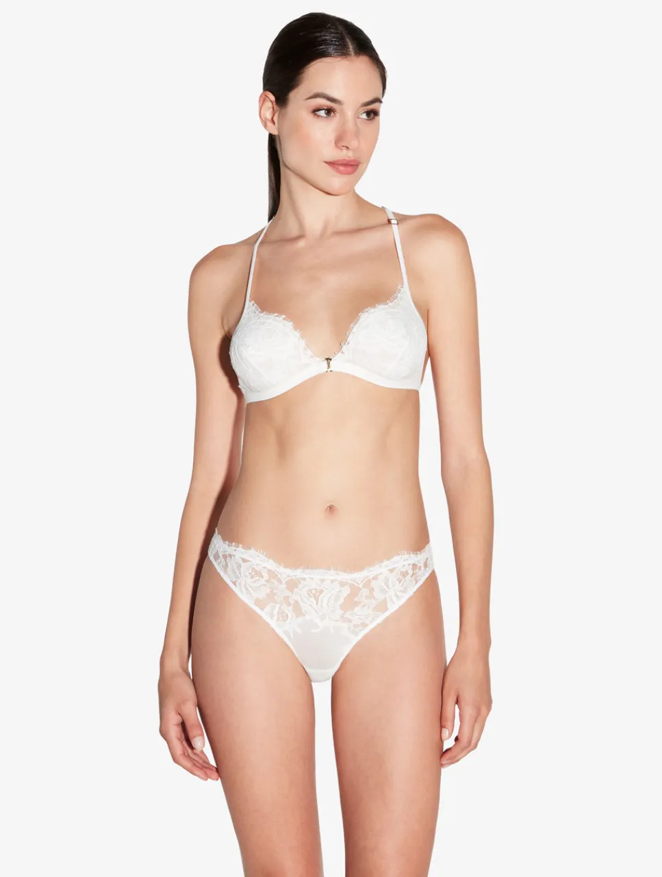 La Perla Thong In Off With Cotton Leavers Lace< G String & Thong