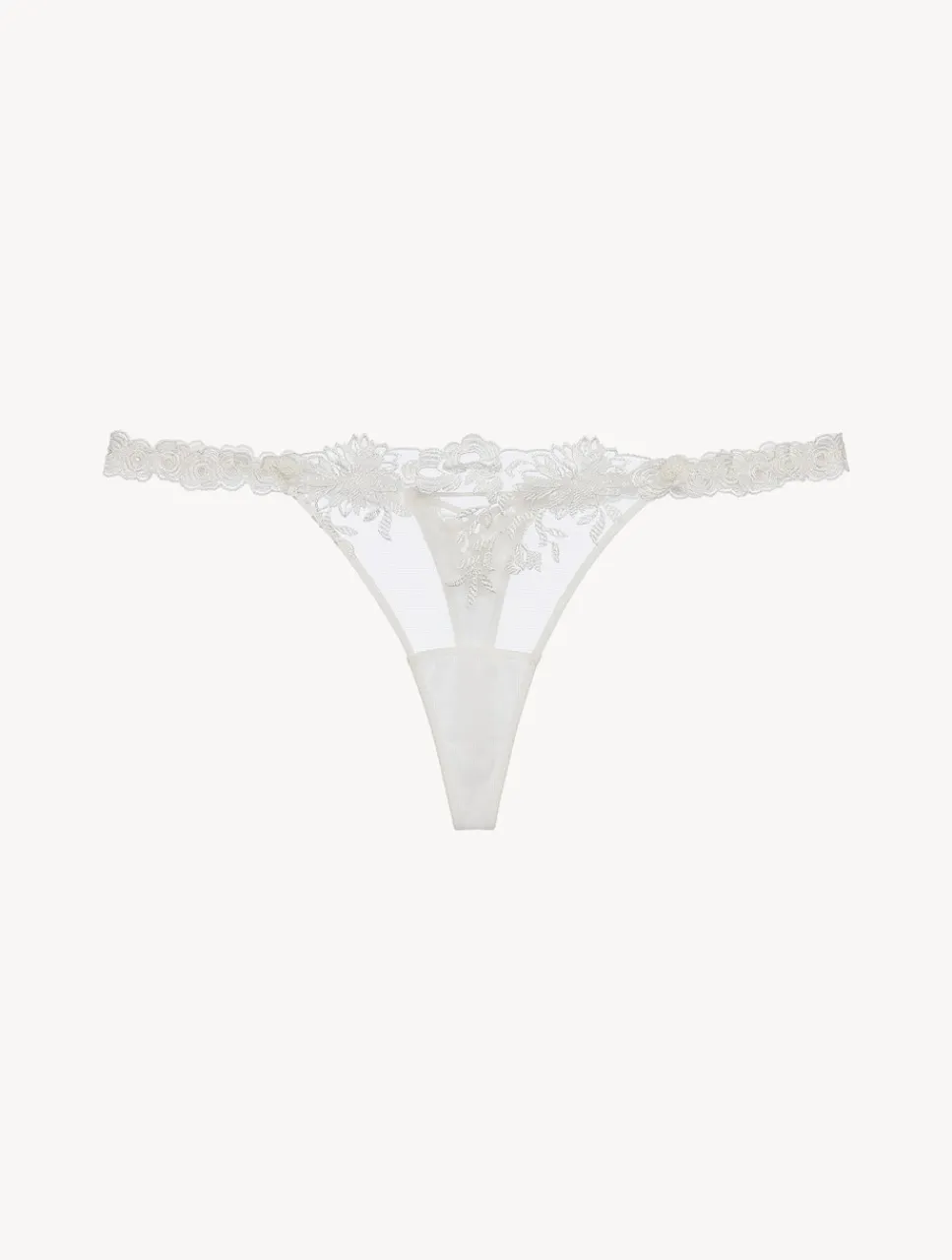 La Perla Thong In Off-white Lycra With Embroidered Tulle< G String & Thong