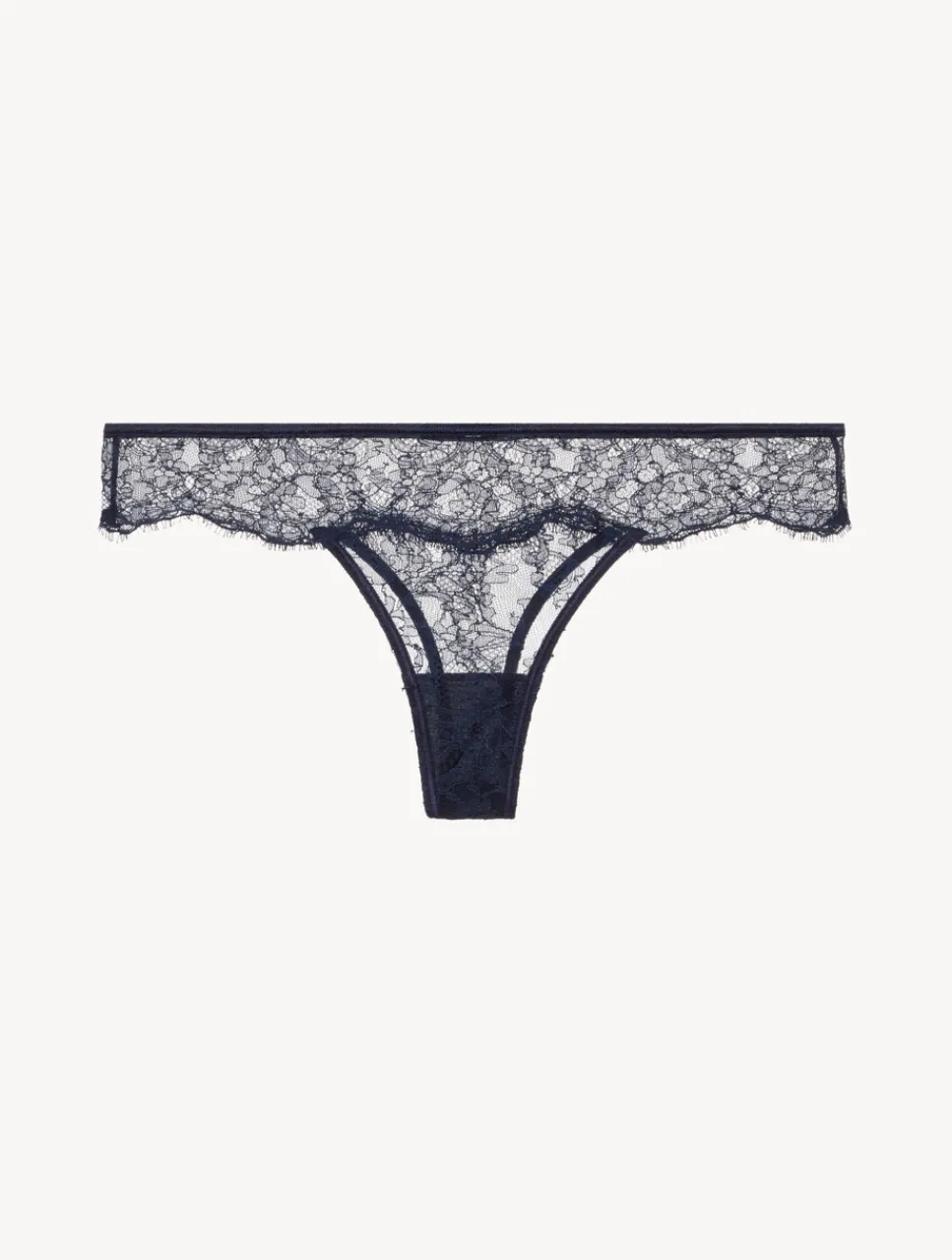 La Perla Thong In Steel And Black With Leavers Lace< G String & Thong