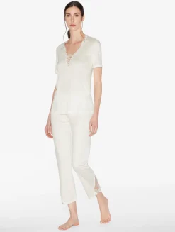La Perla Trousers In Off-white Modal With Embroidered Tulle< Pajamas|Loungewear
