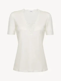 La Perla T-shirt In Off-white Modal With Embroidered Tulle< Camisoles|Pajamas