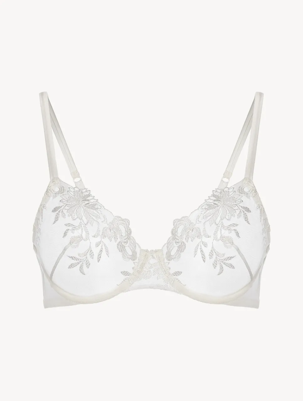 La Perla Underwired Bra In Off-white Lycra With Embroidered Tulle< Underwired