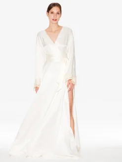 La Perla Long Silk Robe With Ivory Frastaglio< Robes|Silk Sleepwear