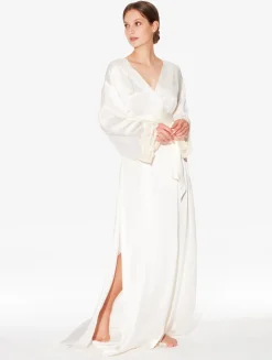La Perla Long Silk Robe With Ivory Frastaglio< Robes|Silk Sleepwear