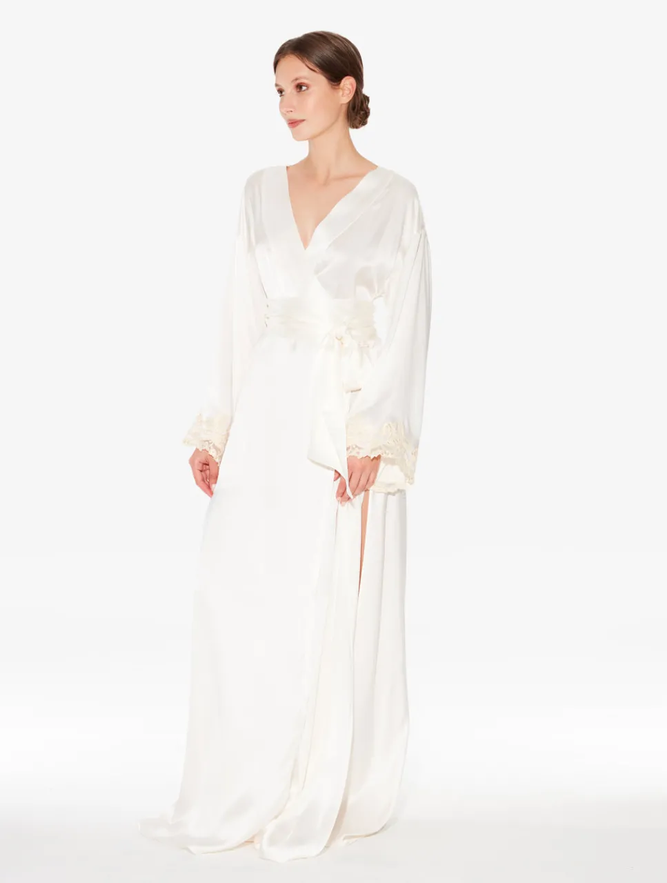 La Perla Long Silk Robe With Ivory Frastaglio< Robes|Silk Sleepwear