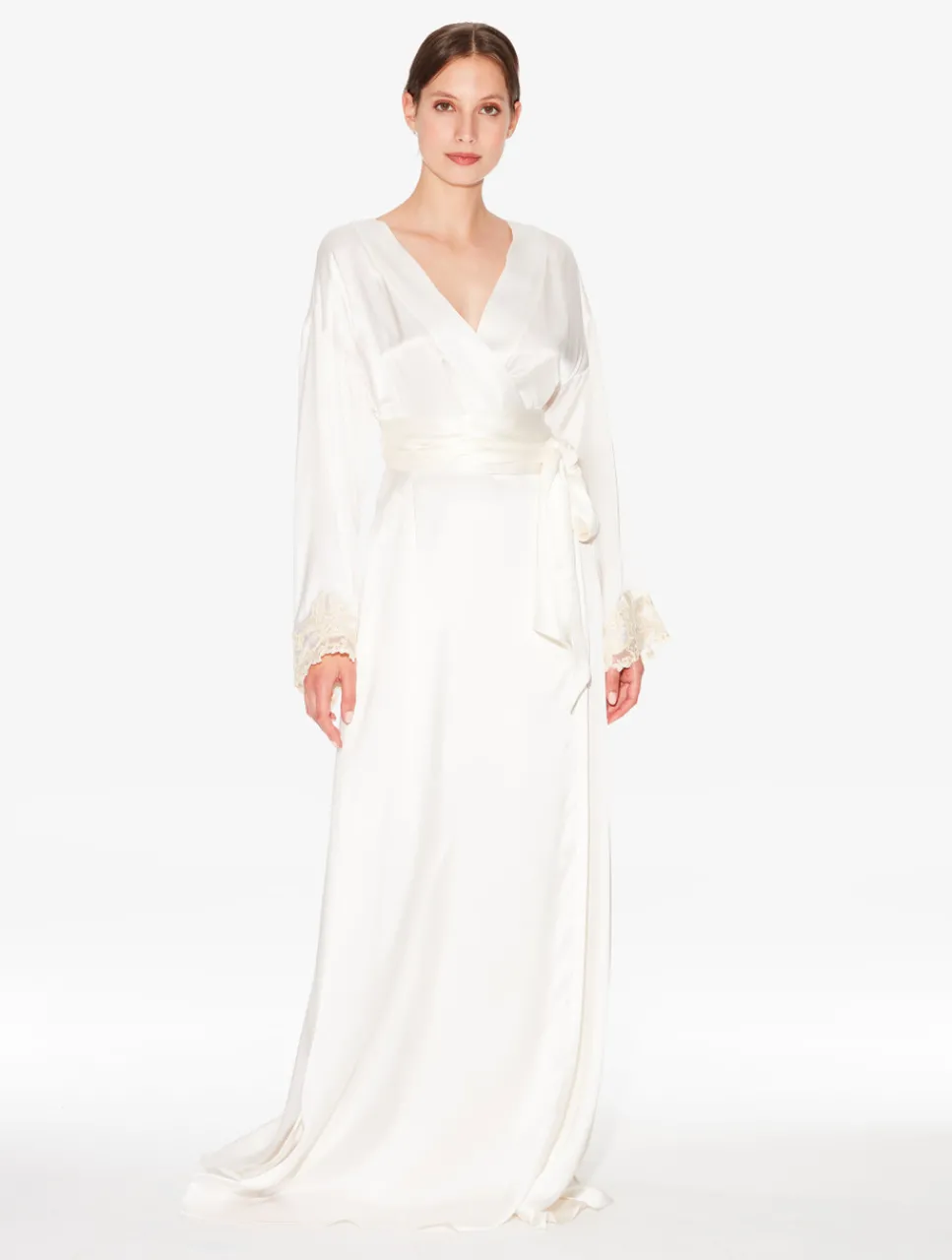 La Perla Long Silk Robe With Ivory Frastaglio< Robes|Silk Sleepwear